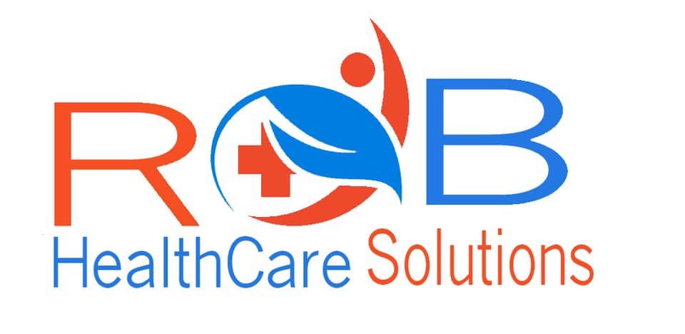 The logo of healthcare solutions in red and blue with white background