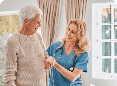 Caregiving in a bright room