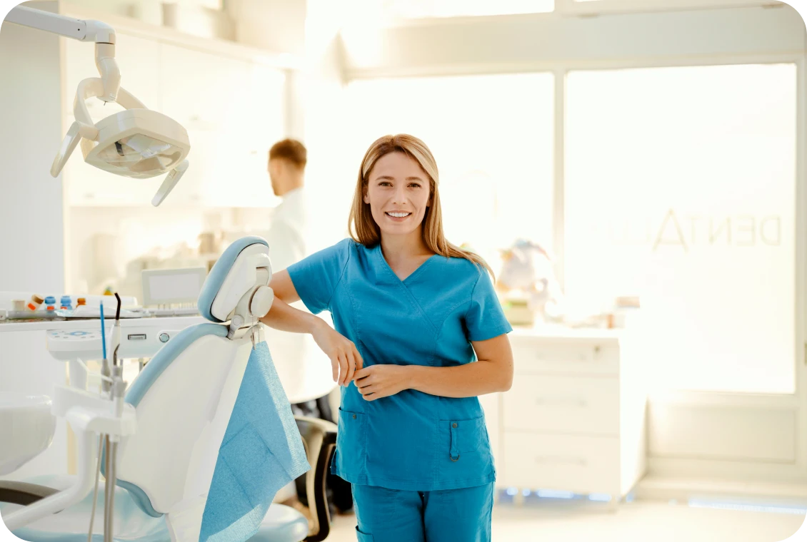 Dentist smiling in modern dental office